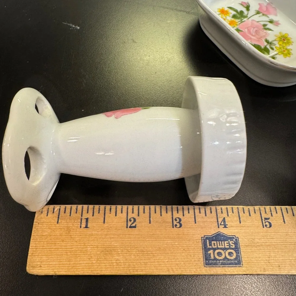 Vintage Floral Bathroom Set Unisex OS White Good Ceramic Rose Daisy Japan